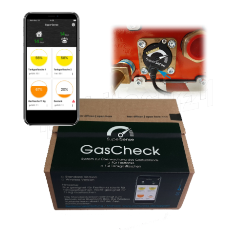 SuperSense GasCheck Sensor / Bluetooth  zur Erfassung von  Füllständen in Gastanks.