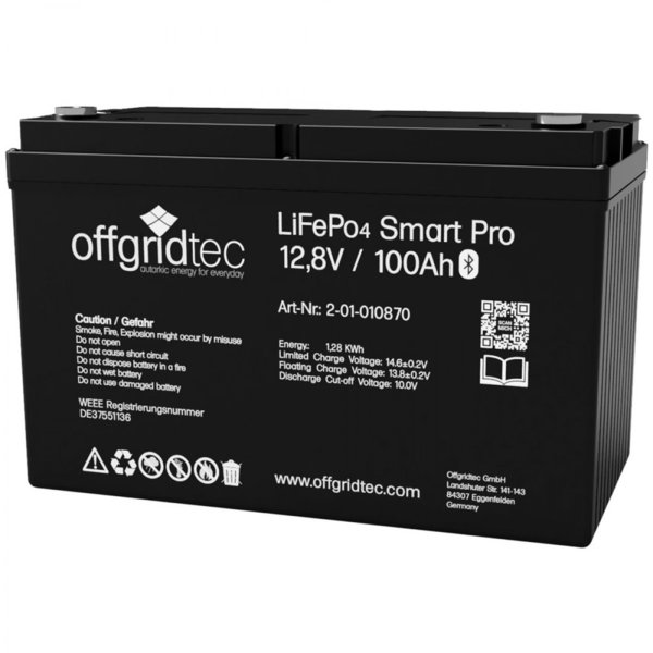 Offgridtec®LiFePo4 Smart-Pro 12/100 Akku 12,8V 1280Wh 100Ah