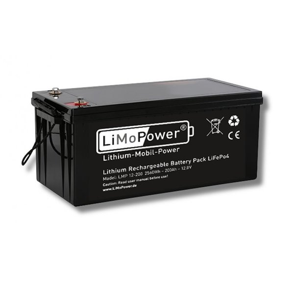 LiMoPower®LiFePo4 Akku 12V / 200Ah - mit BMS 160A ohne Bluetooth