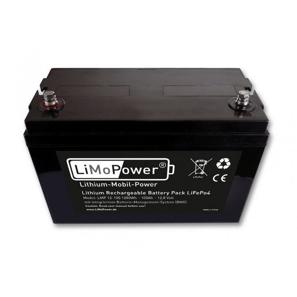 LiMoPower®LiFePo4 Akku 12V / 100Ah - mit BMS 160A  ohne Bluetooth
