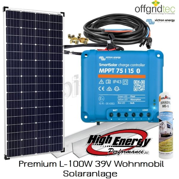 Premium 100Wp / 39 Volt Solaranlage mit MPPT Laderegler komplettsystem